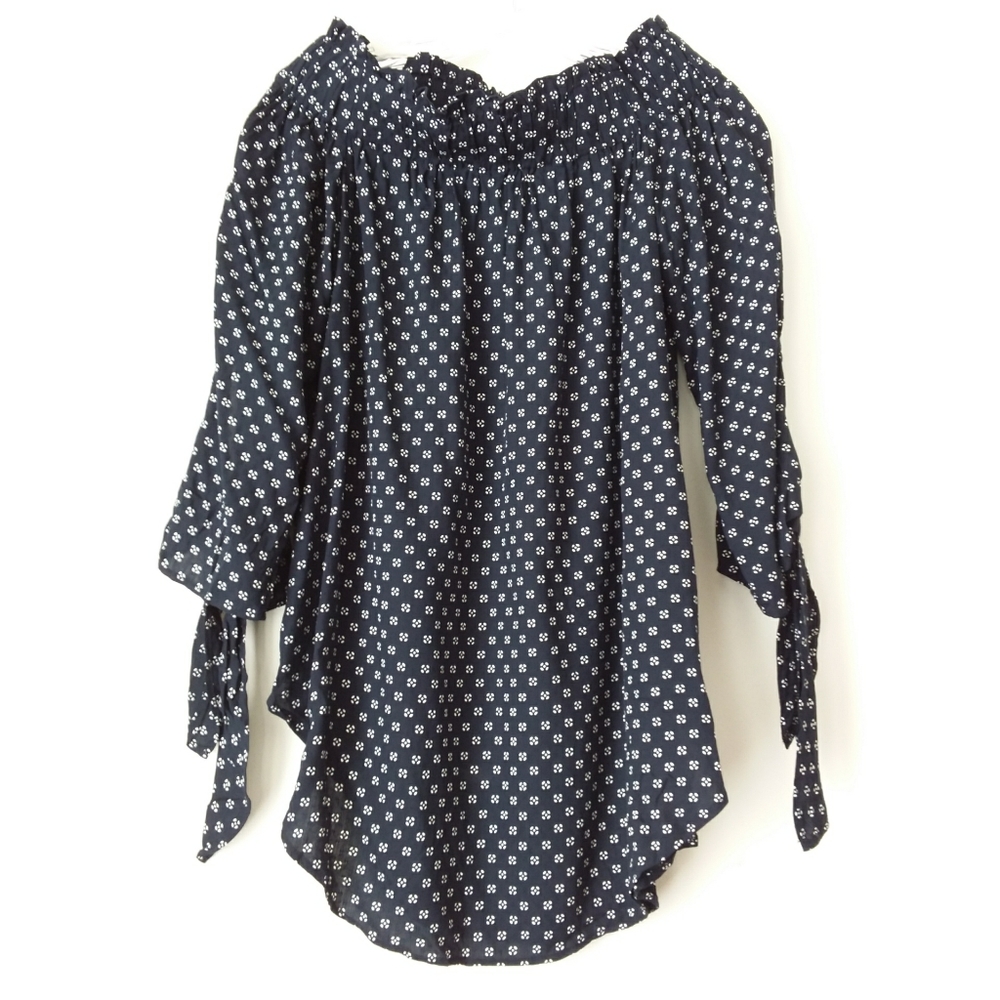 H&M | Blue White Off The Shoulder Tunic Top